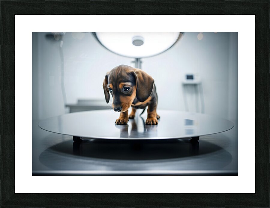 Relieved Dachshund Puppy After The Weighing Visit Picture Frame print