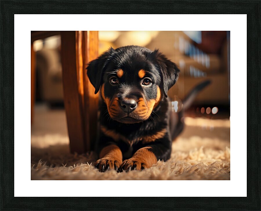 Rottweiler Puppy Joins The Family Fun Picture Frame print