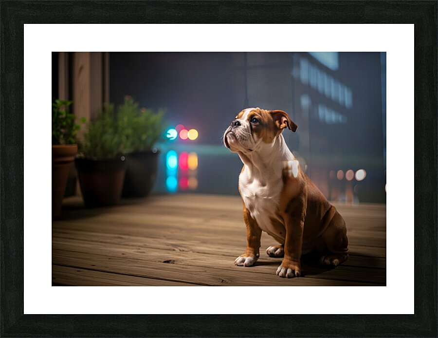 Bulldog Puppy Watches First Fireworks Display Impression et Cadre photo