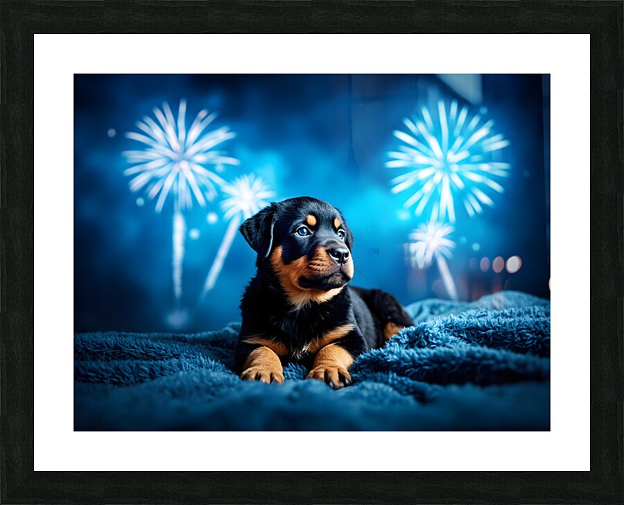 Rottweiler Puppy Completes Fireworks Adventure Impression et Cadre photo