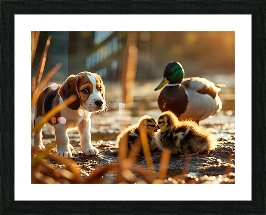 Beagle Puppy Explores By The Pond Impression et Cadre photo