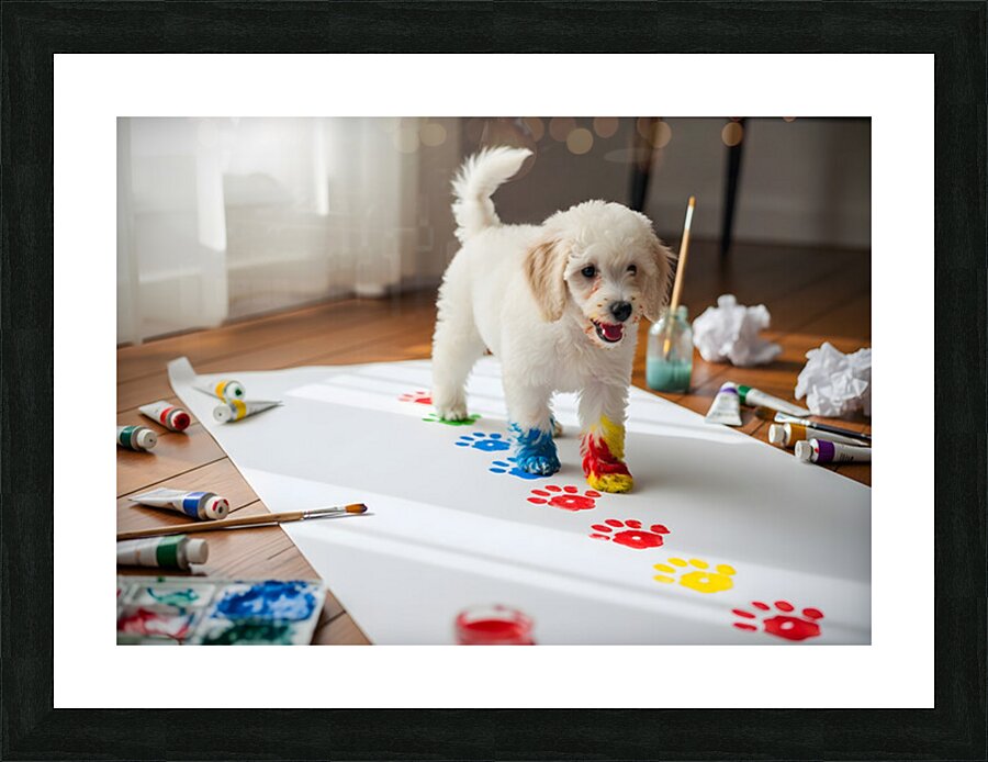Proud Poodle Puppy With Finished Paw Print Masterpiece Impression et Cadre photo