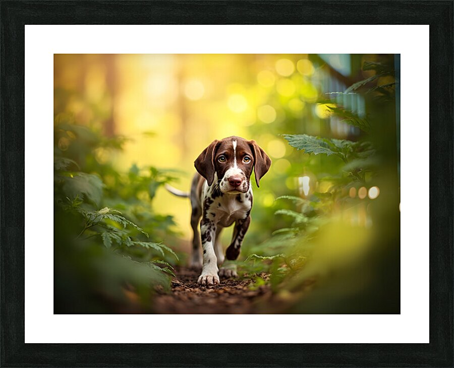 German Shorthaired Pointer Puppy Explores Forest Trail Picture Frame print