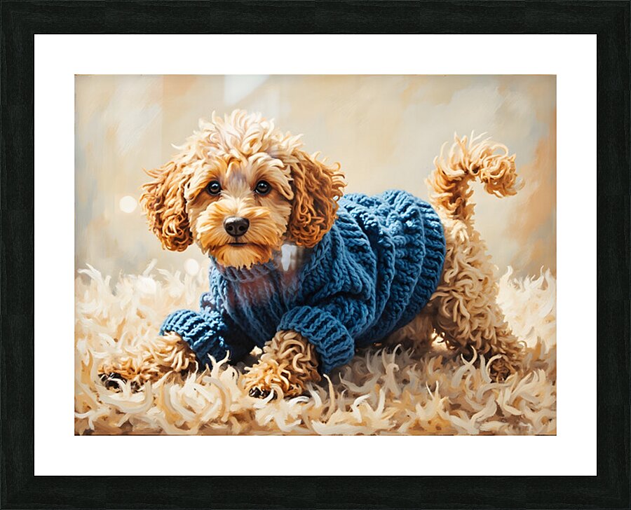 Poodle Puppys Sweater Adventure Begins Picture Frame print