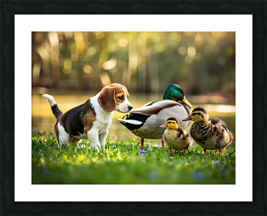 Beagle Puppys Peaceful Moment With Duck Friends Picture Frame print
