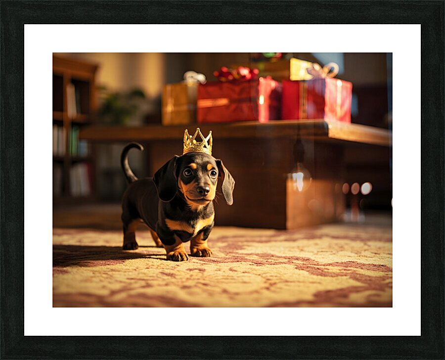 Dachshund Puppy Gets Ready For Birthday Celebration Picture Frame print