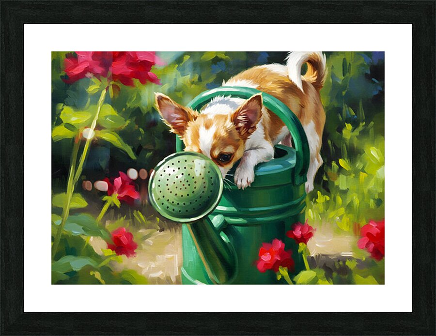 Wet Chihuahua Puppy After Watering Can Adventure Picture Frame print