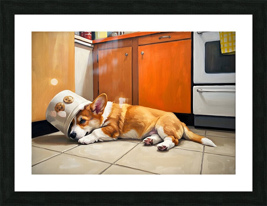 Free Corgi Puppy Celebrates His Escape Picture Frame print