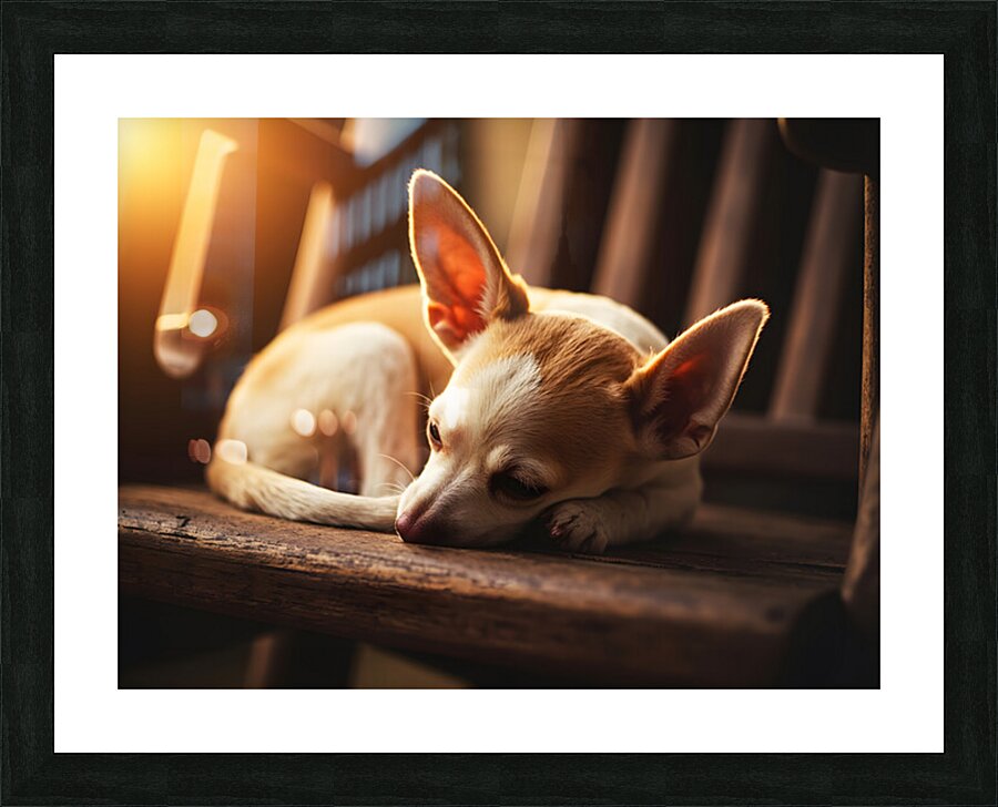 Chihuahua Puppy Dreams Peacefully On Rocking Chair Impression et Cadre photo