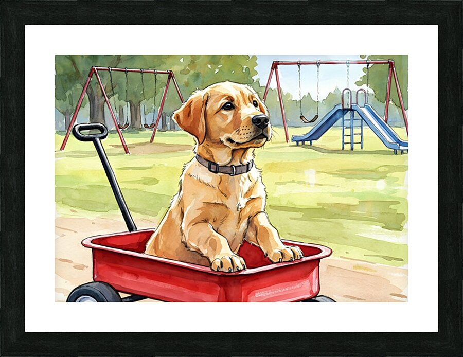 Happy Puppy Relaxes After Fun Adventure Picture Frame print