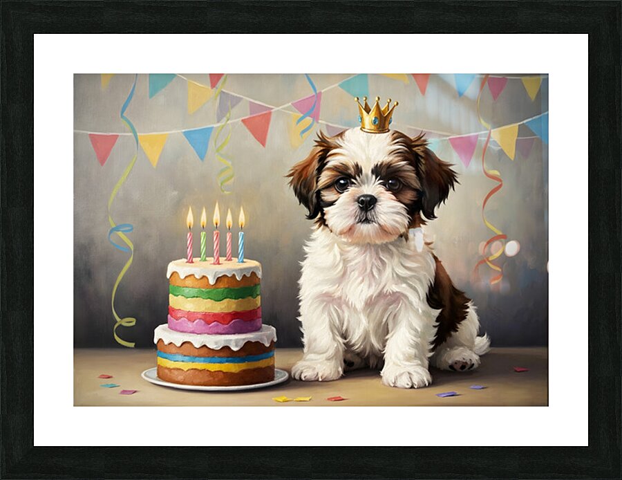 Sleepy Birthday Puppy Rests After Party Fun Picture Frame print