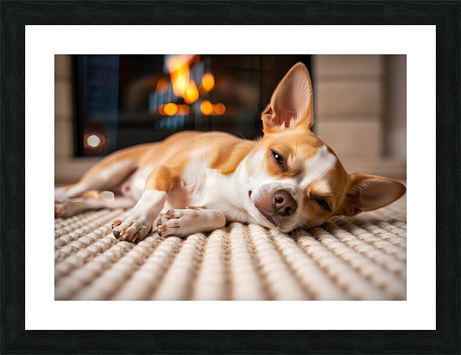 Chihuahua Puppy Falls Asleep By The Fire Impression et Cadre photo