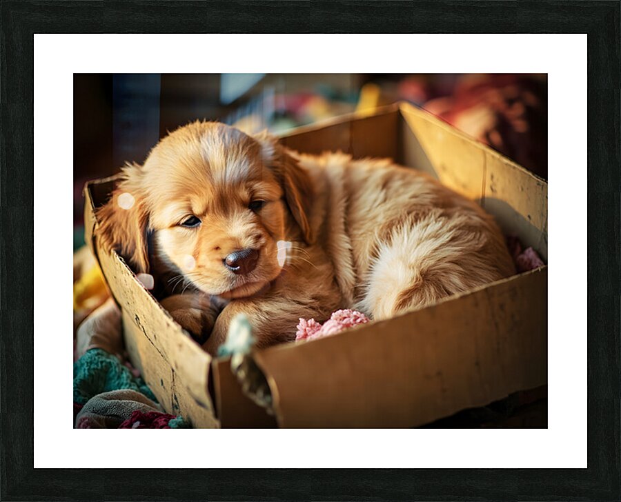 Golden Retriever Puppy Ready To Leave Box Fort Impression et Cadre photo