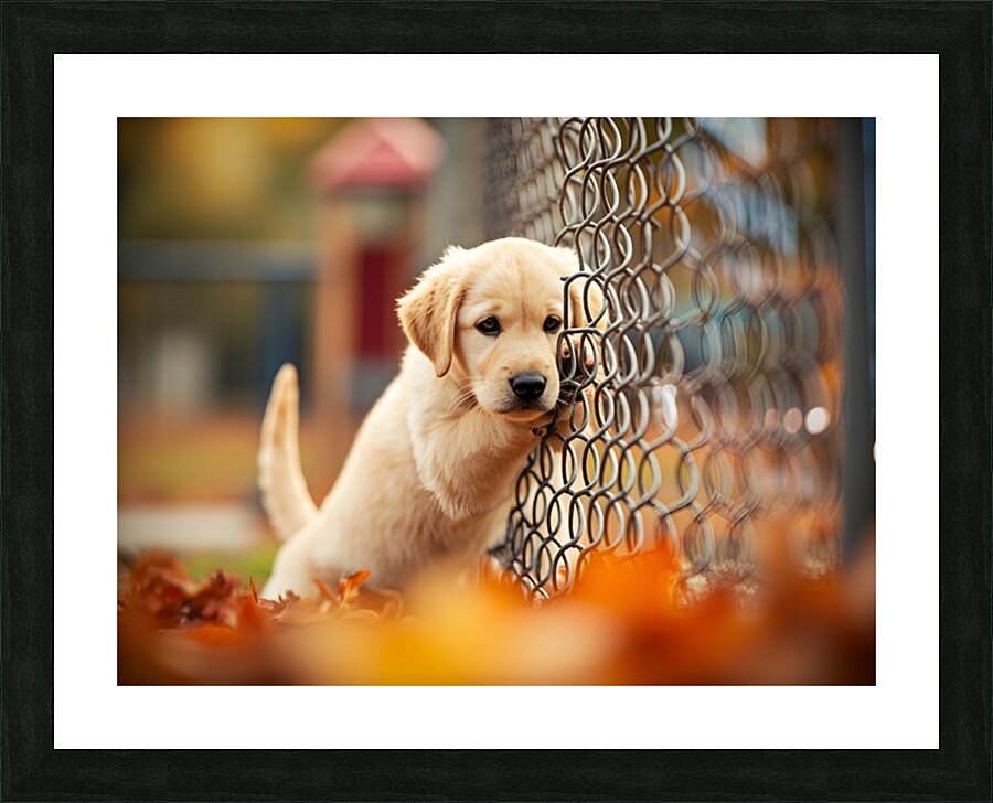 Puppy Waits Eagerly At School Gate For Children Picture Frame print