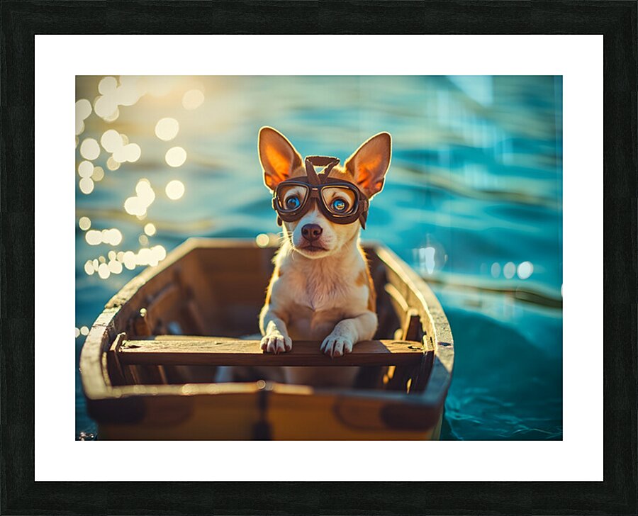 Chihuahua Puppy At Lake With Aviator Goggles Picture Frame print
