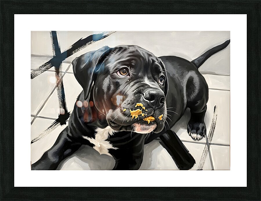 Happy Puppy Enjoys Delicious Peanut Butter Experience Picture Frame print