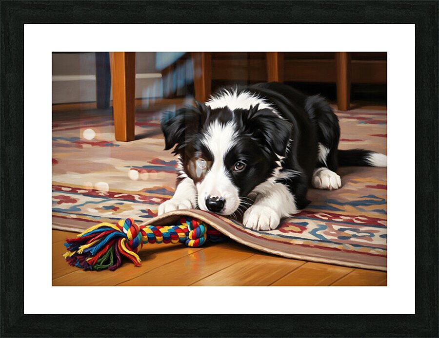 Border Collie Puppy Discovers Perfect Hiding Spot Picture Frame print