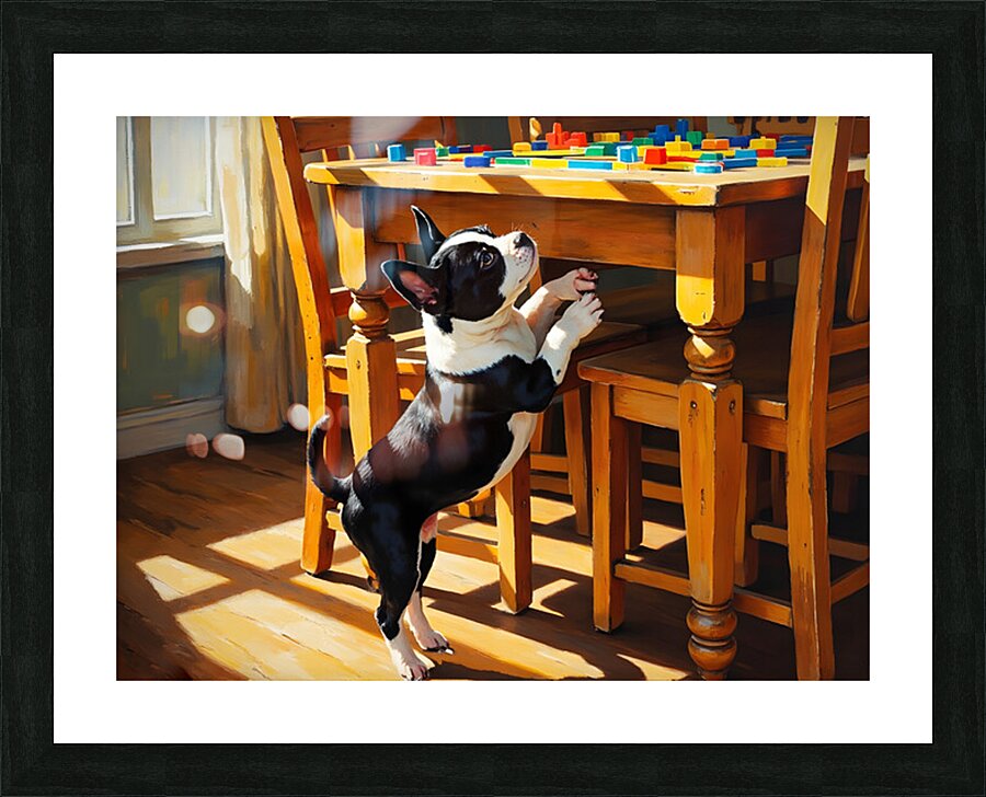 Boston Terrier Puppy Watches Family Board Game Picture Frame print