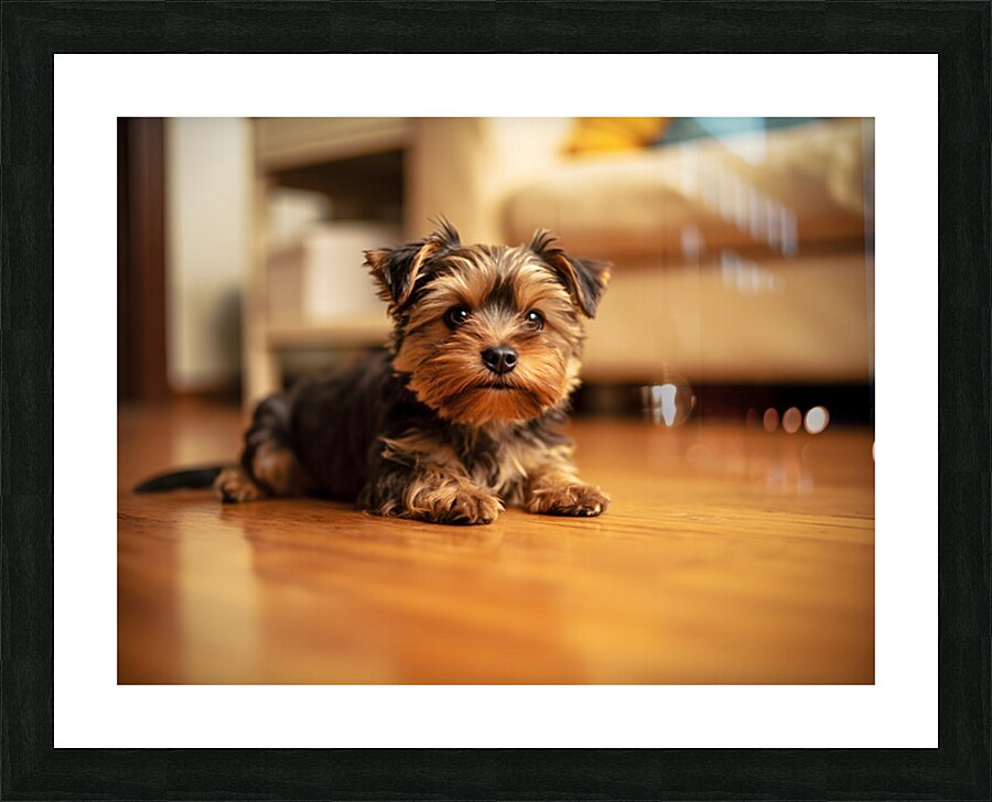 Yorkshire Terrier Puppy Caught Climbing Forbidden Sofa Impression et Cadre photo
