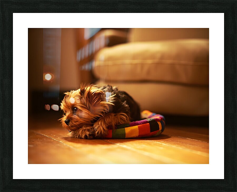 Happy Yorkshire Terrier Puppy Plays With Toy Impression et Cadre photo