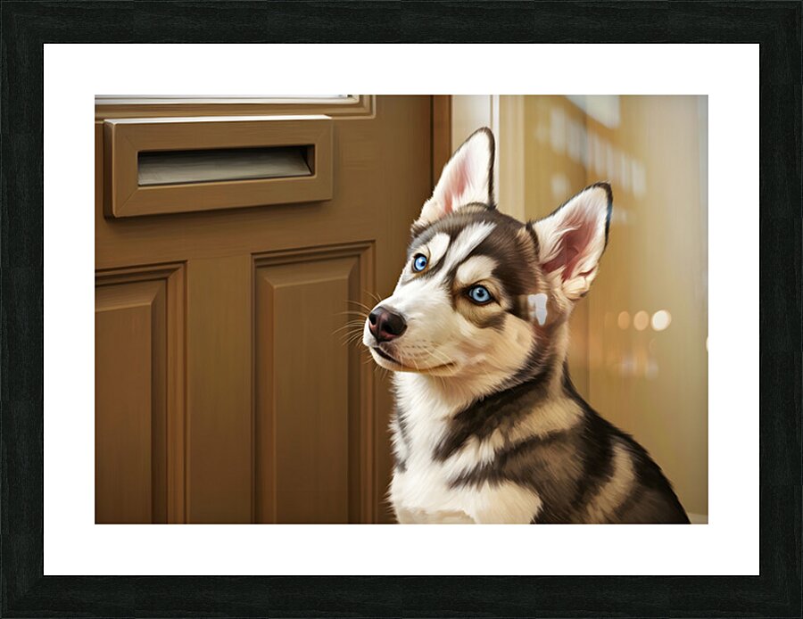 Patient Husky Puppy Guards The Mail Slot Picture Frame print