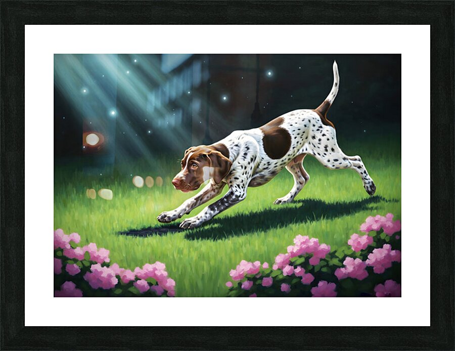 German Shorthaired Pointer Puppy Discovers Night Shadows Impression et Cadre photo