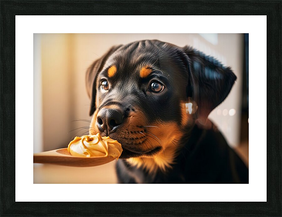 Rottweiler Puppy Discovers Something New Picture Frame print