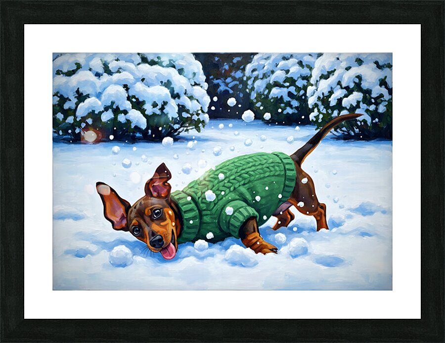 Sleepy Dachshund Puppy Warms Up By Cozy Winter Fireplace Picture Frame print