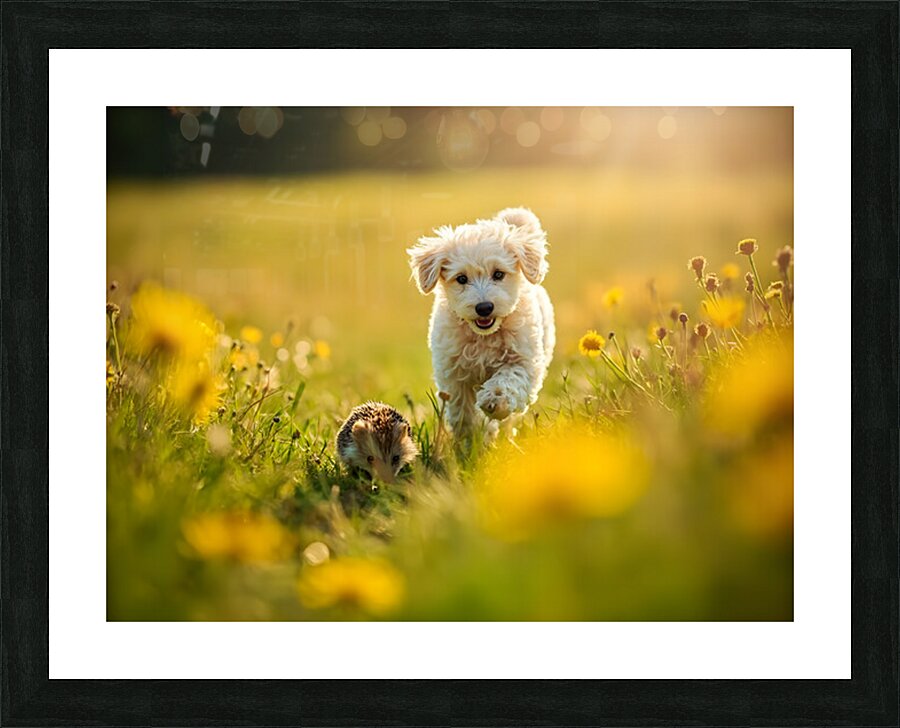 Poodle Puppy Rests Peacefully With Hedgehog Companion Picture Frame print
