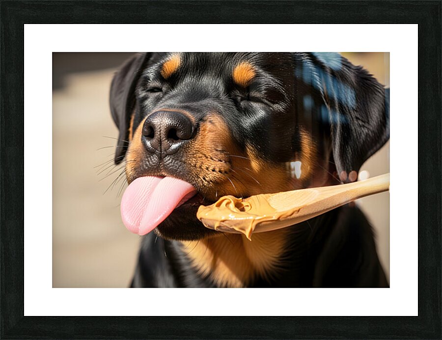 Happy Rottweiler Puppy After Tasty Discovery Picture Frame print