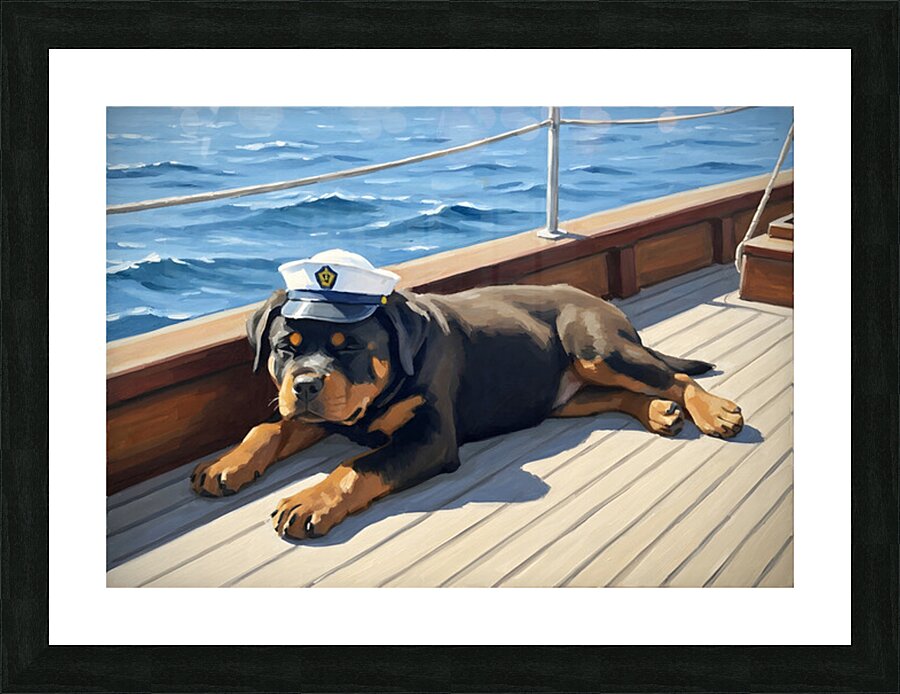 Brave Puppy Navigator Spots Land Ahead Picture Frame print
