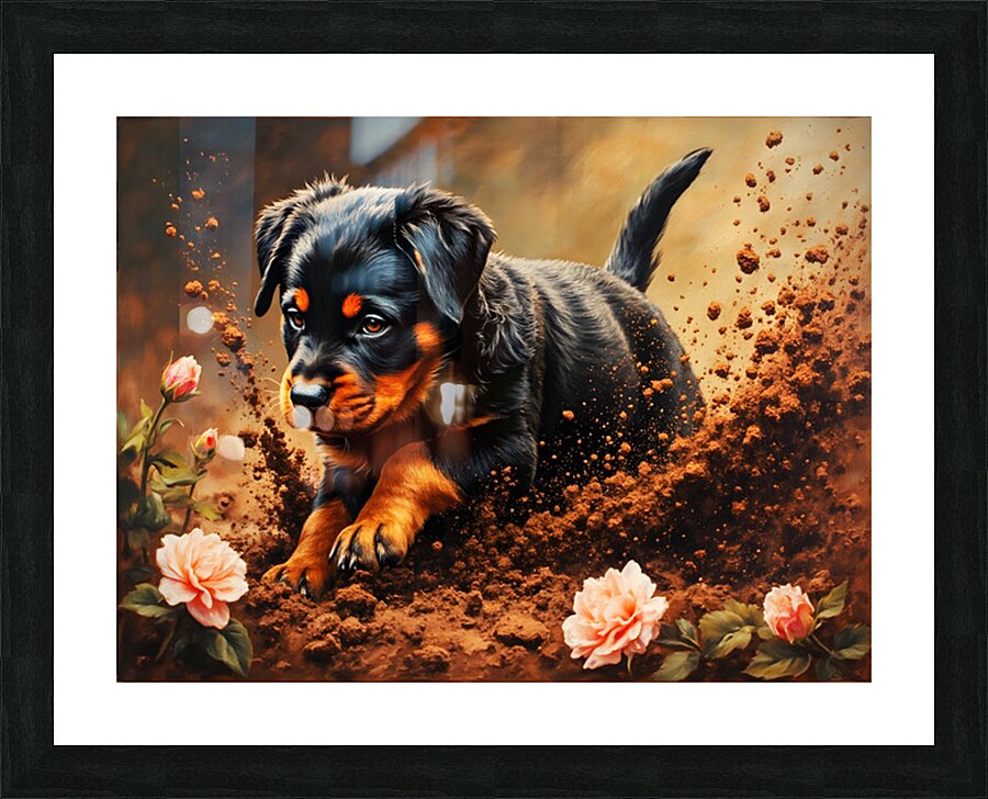 Happy Muddy Puppy Admires Digging Work Picture Frame print