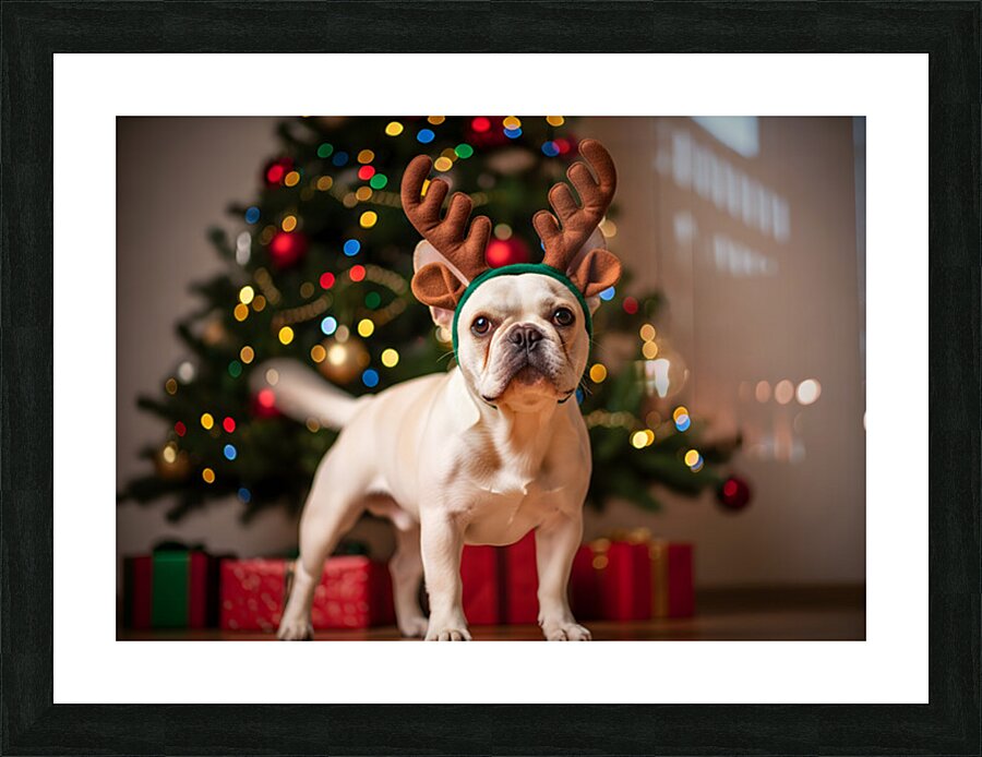 Tired Puppy Rests After Christmas Fun Picture Frame print