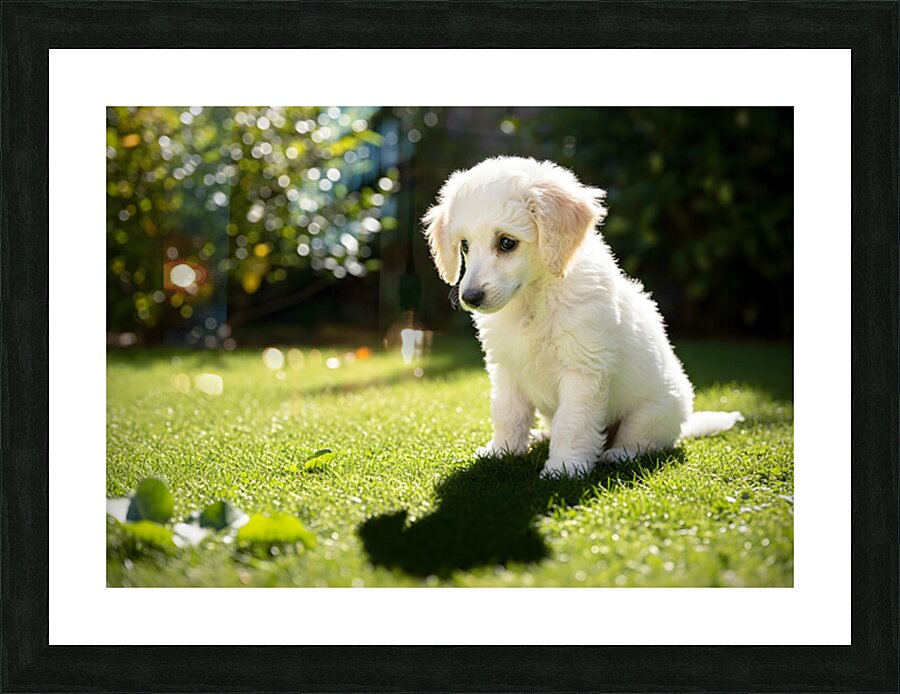 Poodle Puppy Discovers Shadow Play On Sunny Day Picture Frame print