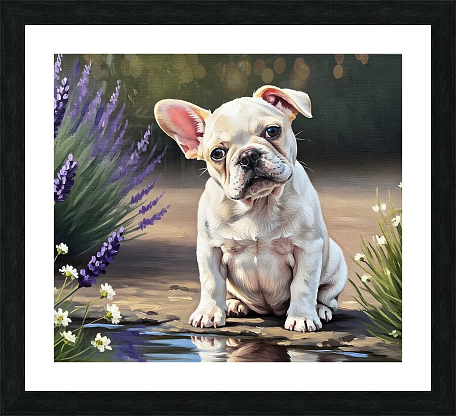 Happy French Bulldog Puppy Understands His Reflection Impression et Cadre photo