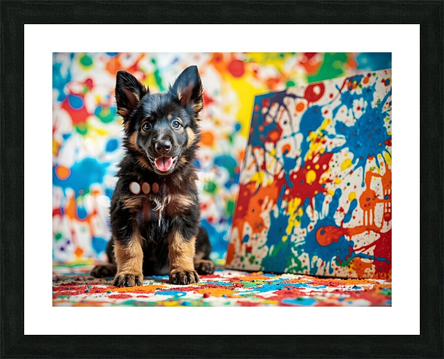 German Shepherd Puppy Gets Clean After Art Adventure Impression et Cadre photo