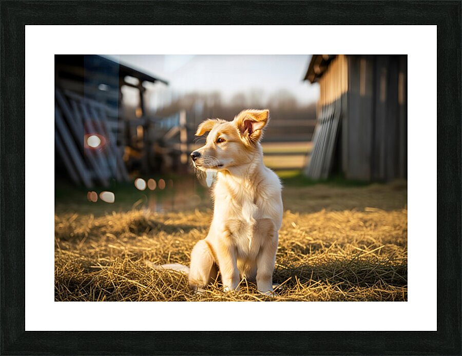Sleepy Golden Retriever Puppy Rests In Cozy Haystack Impression et Cadre photo