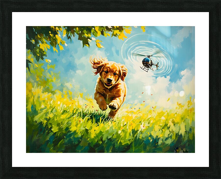 Exhausted Golden Puppy Rests After Helicopter Play Impression et Cadre photo