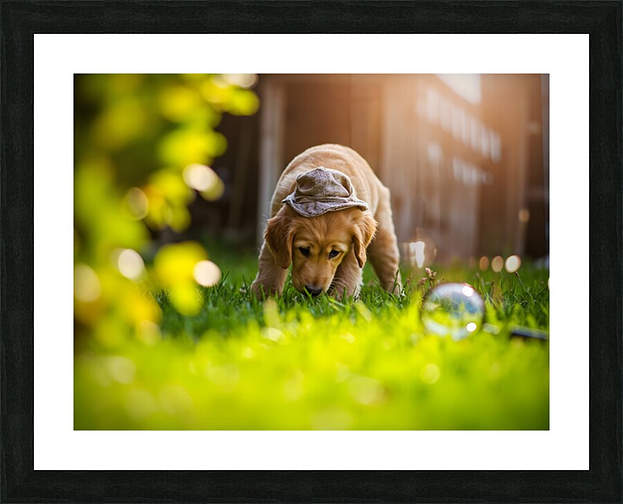 Golden Retriever Puppy Detective Begins Investigation Picture Frame print