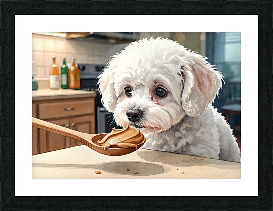 Bichon Frise Puppy Discovers Something New Picture Frame print