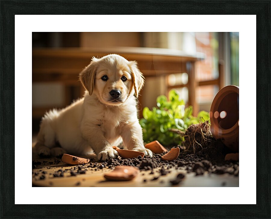 Apologetic Golden Retriever Puppy Looking Sorry Picture Frame print
