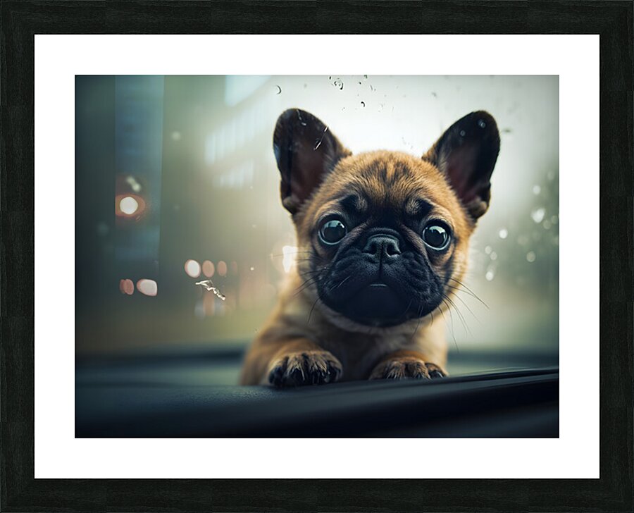 Content Pug Puppy Settles Down To Watch Rain Picture Frame print
