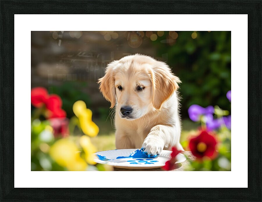 Golden Retriever Puppy Ready To Give Pawprint Autograph Picture Frame print