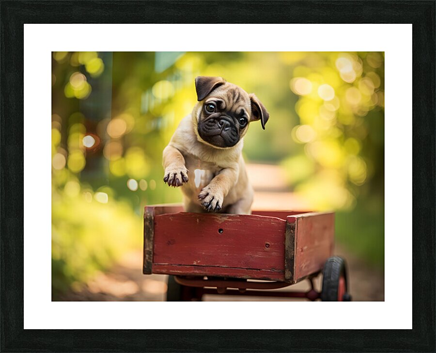 Pug Puppys First Wagon Ride Adventure Picture Frame print