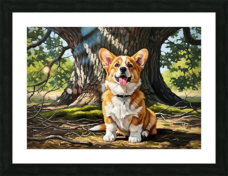 Content Corgi Puppy Dreams Under Tree Shade Impression et Cadre photo