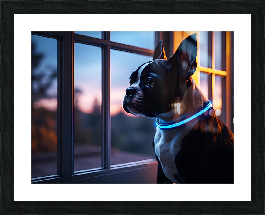 Boston Terrier Puppy Gets Special Collar Picture Frame print