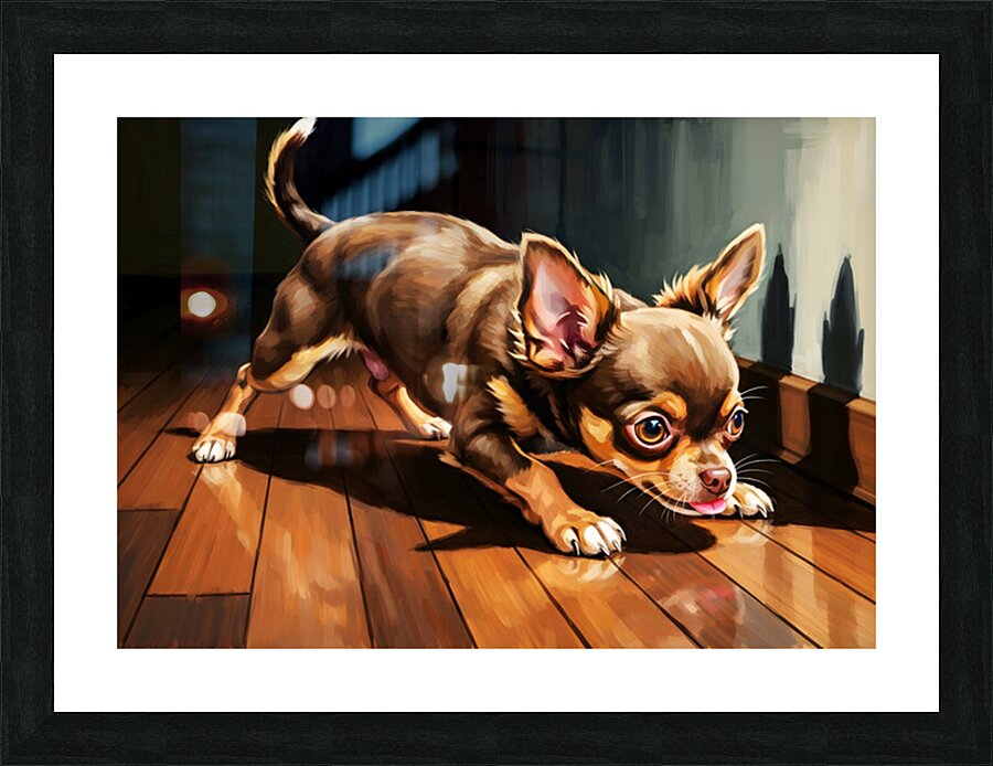 Chihuahua Puppy Discovers Dancing Wall Shadows Picture Frame print