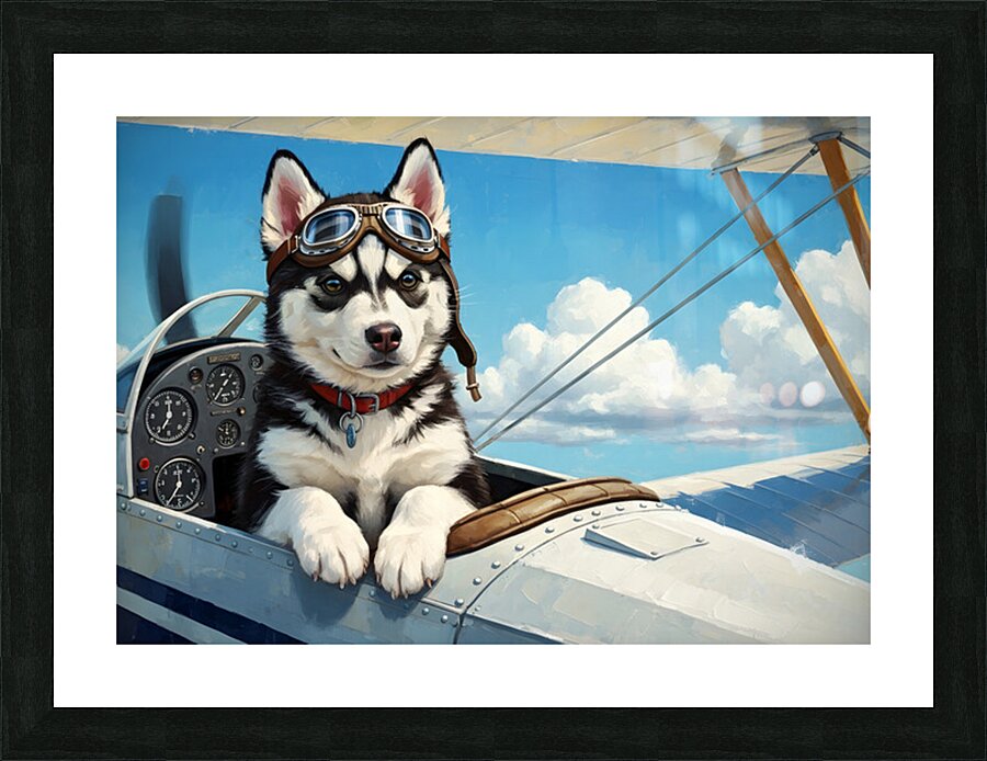 Husky Puppy Dreams Of Sky Adventures Picture Frame print