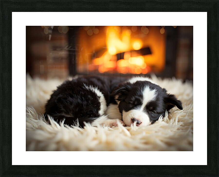Happy Border Collie Puppy Enjoys Perfect Evening By The Fire Impression et Cadre photo