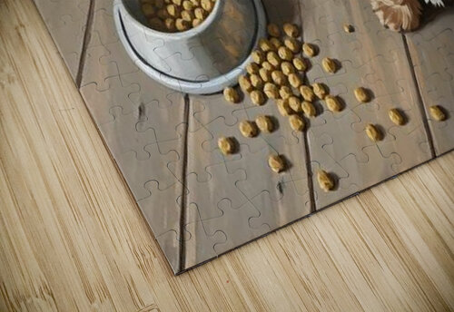 Brown Yorkshire Terrier Puppy With Overturned Food Bowl Puppy Prints puzzle